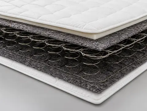 Bonnell spring mattress cross-section showing the felt insulating layer over coil springs